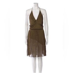 EUC Gucci Halter Midi Brown/Olive Stretch Knit Ribbed Plisse Dress Size Small